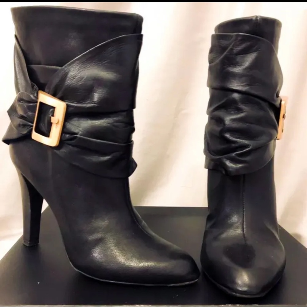 Black Slouch Boot LEATHER DESIGNER Ankle Bootie Stiletto 9 was $350. 80s 90s